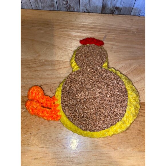 Hand Made Crocheted Yellow Chicken Butt Shaped Hot Pad Trivet Coaster Cork Back - Picture 5 of 5